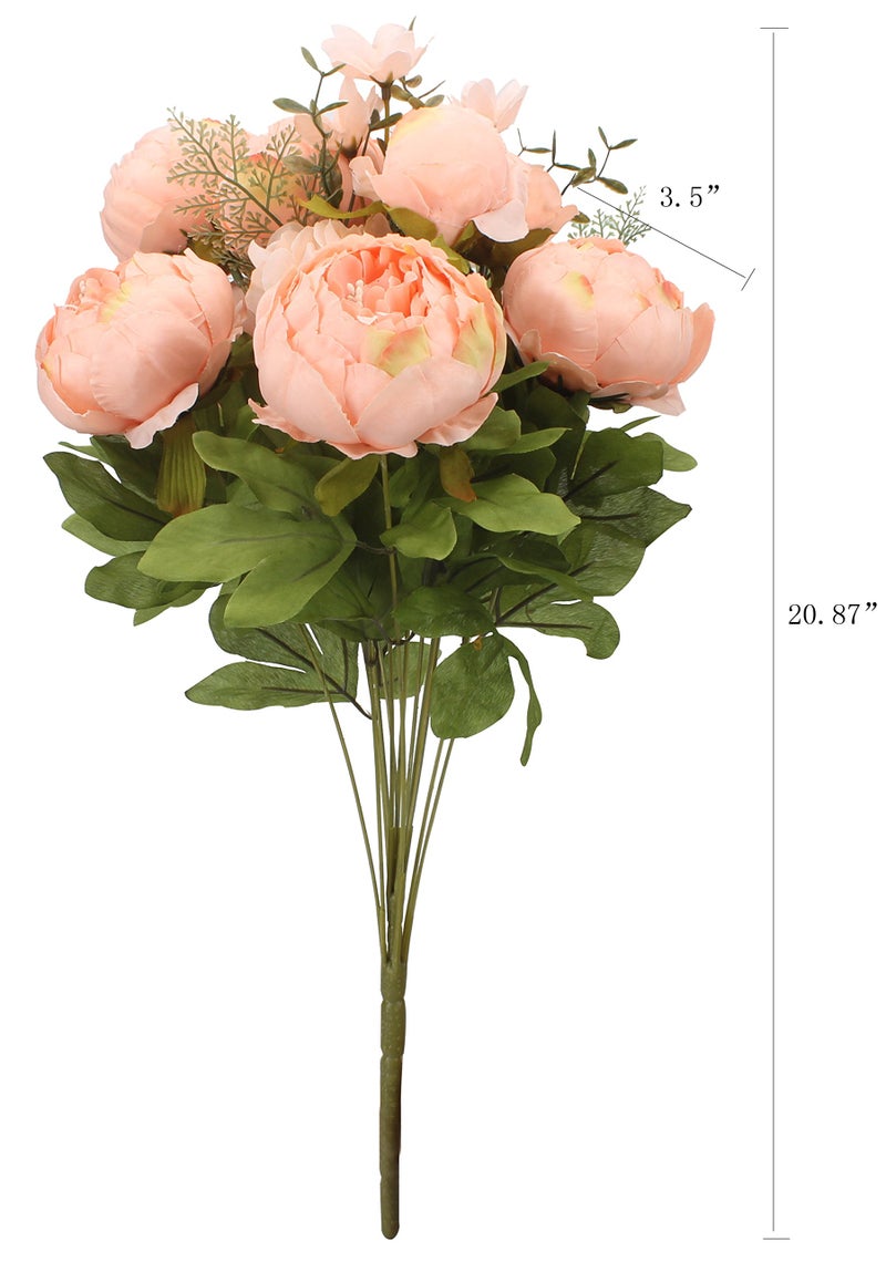 Duovlo باقة Duovlo Springs Flowers من الحرير الاصطناعي الفاوانيا لتزيين المنزل والزفاف حزمة من 1 (برتقالي-وردي ربيعي) - Image 2